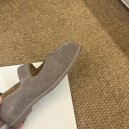 CHANEL 26S MARY JANE FLATS IN TAUPE  BROWN SUEDE CC LOGO