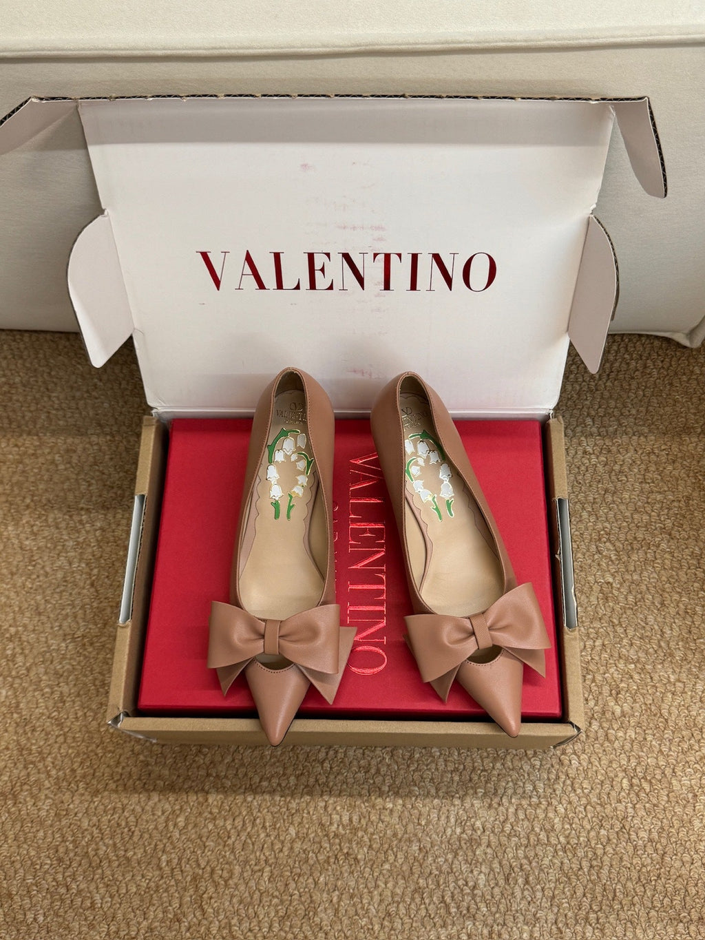VALENTINO 26S HIGH HEEL SHOES IN NUDE PINK CALFSKIN WITH BOW