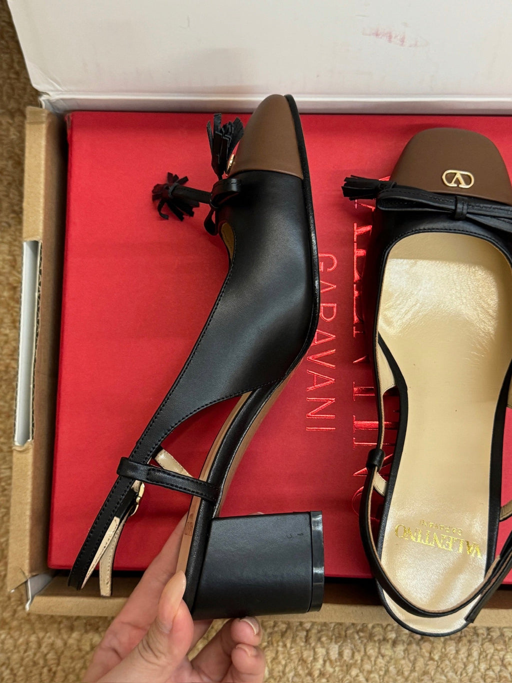 VALENTINO 26S HIGH HEEL SLINGBACKS IN BROWN AND BLACK CALFSKIN