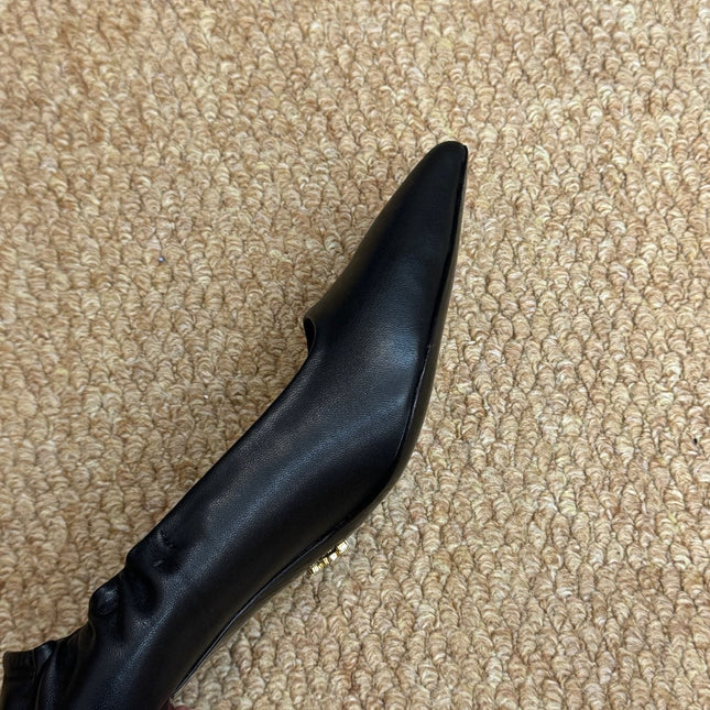 PRADA 26S POINTED TOE PUMPS 50MM IN BLACK CALFSKIN