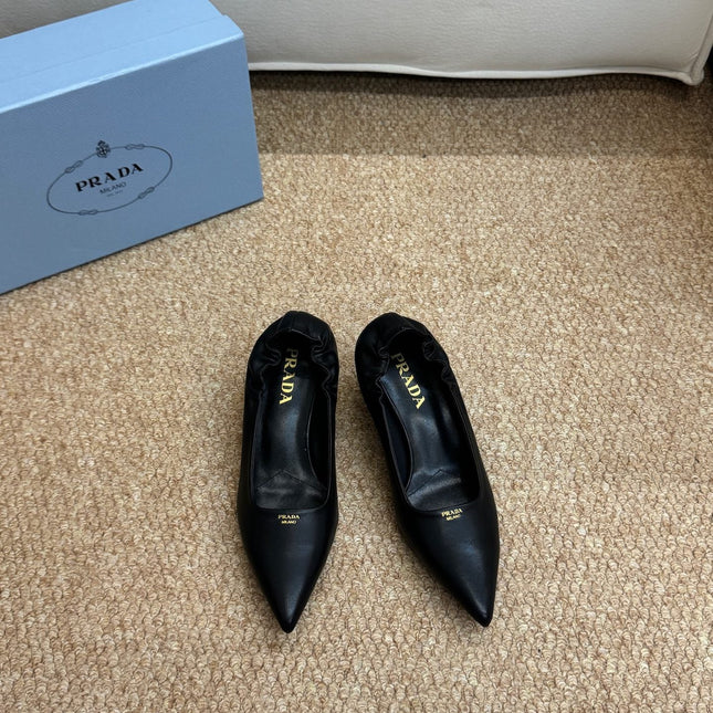 PRADA 26S POINTED TOE PUMPS 50MM IN BLACK CALFSKIN