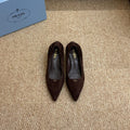 PRADA 26S POINTED TOE PUMPS 50MM IN DARK BROWN SUEDE