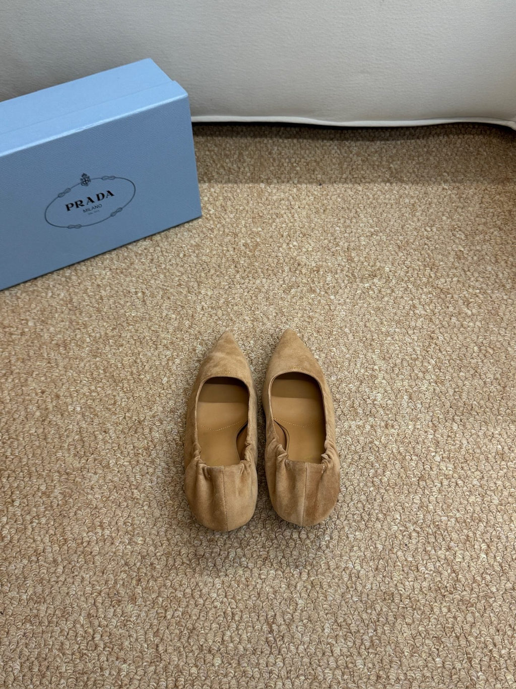 PRADA 26S POINTED TOE PUMPS 50MM IN BROWN SUEDE