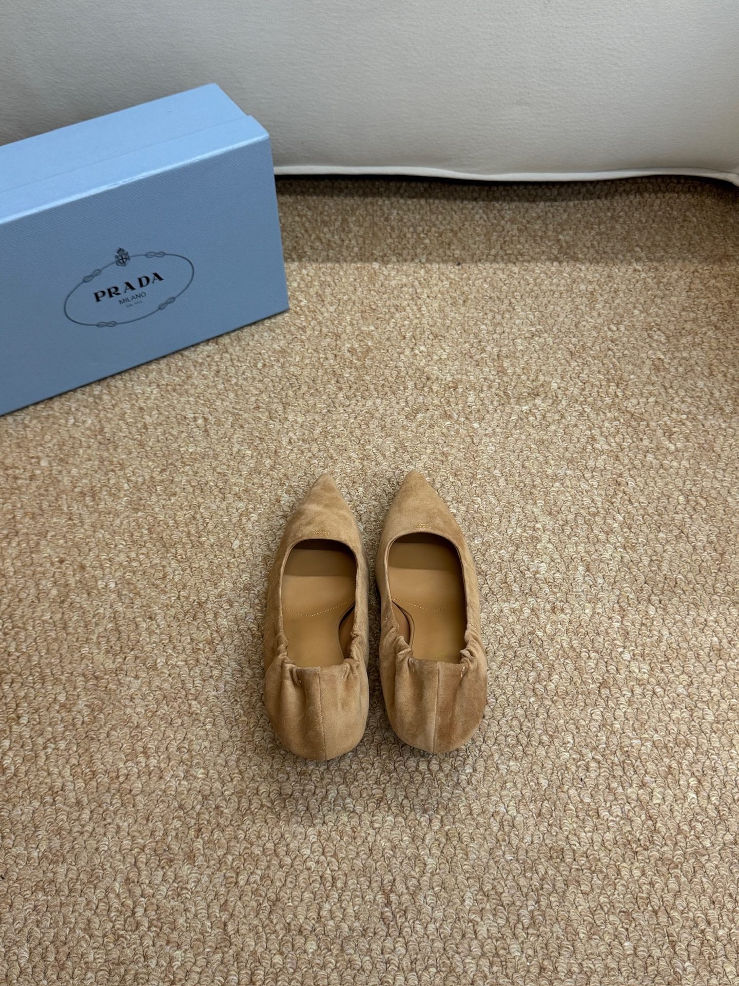 PRADA 26S POINTED TOE PUMPS 50MM IN BROWN SUEDE