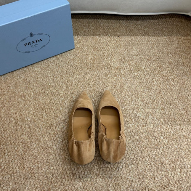 PRADA 26S POINTED TOE PUMPS 50MM IN BROWN SUEDE