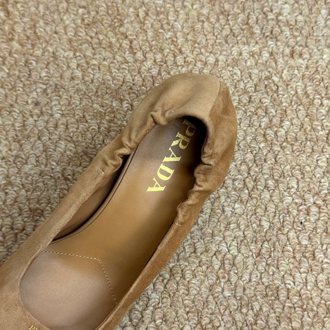 PRADA 26S POINTED TOE PUMPS 50MM IN BROWN SUEDE