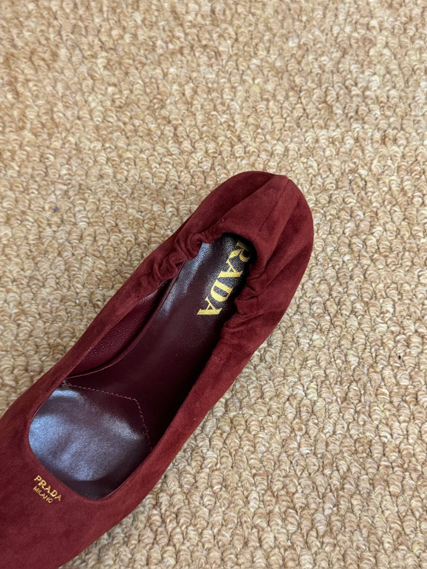 PRADA 26S POINTED TOE PUMPS 50MM IN DARK RED SUEDE