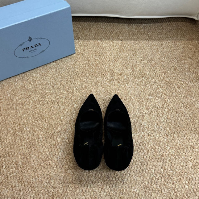 PRADA 26S POINTED TOE PUMPS 50MM IN BLACK SUEDE