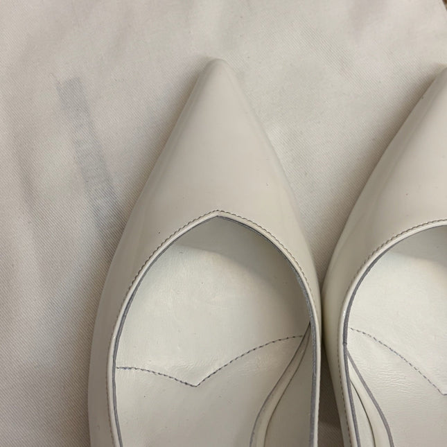 PRADA 26S SLINGBACK PUMPS IN WHITE PATENT CALFSKIN