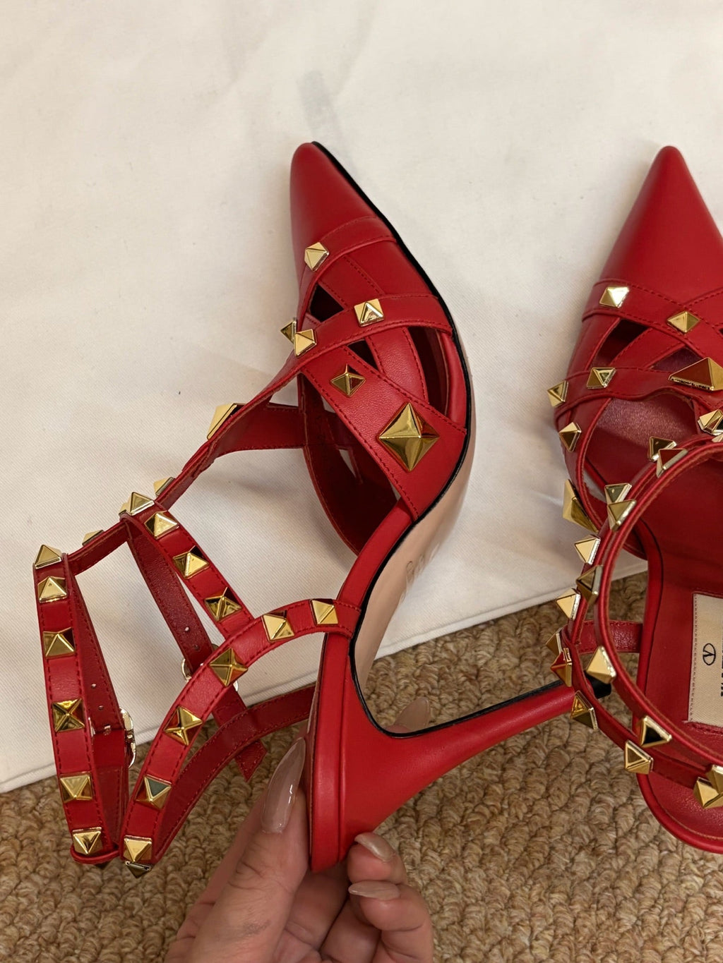VALENTINO 26S OCKSTUD HEELS IN RED CALFSKIN