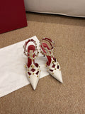 VALENTINO 26S OCKSTUD HEELS IN OFF-WHITE CALFSKIN