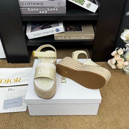 DIOR 26S ESPADRILLE WEDGE SANDAL IN BEIGE DIOR OBLIQUE EMBROIDERED CANVAS