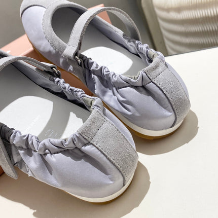 MIUMIU 26S BALLERINAS IN LILAC GREY FABRIC AND SUEDE