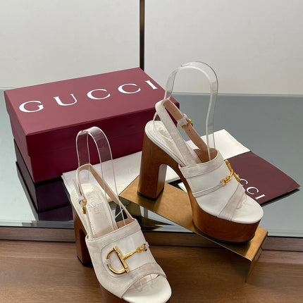 HIGH HEEL SANDALS 13 CM IN CREAM WHITE CALFSKIN MIX SUEDE GOLD HARDWARE
