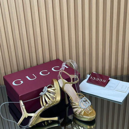 GUCCI 26S HIGH-HEELED SANDALS 125 MM IN GOLD CALFSKIN