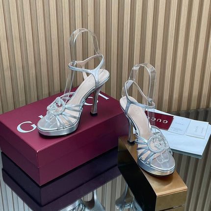 GUCCI 26S HIGH-HEELED SANDALS 125 MM IN SILVER CALFSKIN