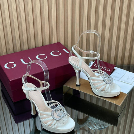 GUCCI 26S HIGH-HEELED SANDALS 125 MM IN WHITE CALFSKIN