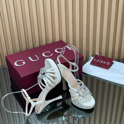 GUCCI 26S HIGH-HEELED SANDALS 125 MM IN WHITE CALFSKIN