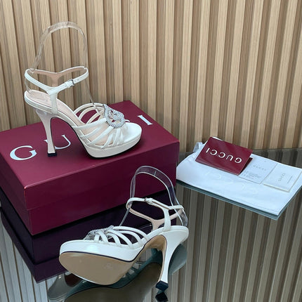 GUCCI 26S HIGH-HEELED SANDALS 125 MM IN WHITE CALFSKIN