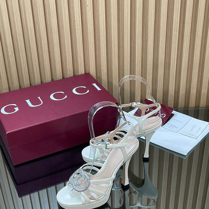 GUCCI 26S HIGH-HEELED SANDALS 125 MM IN WHITE CALFSKIN