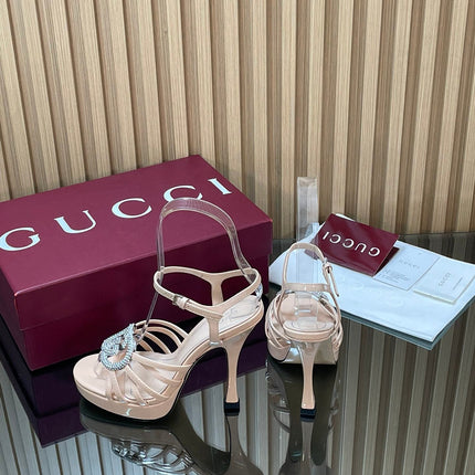 GUCCI 26S HIGH-HEELED SANDALS 125 MM IN BEIGE CALFSKIN
