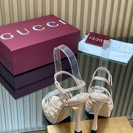 GUCCI 26S HIGH-HEELED SANDALS 125 MM IN BEIGE CALFSKIN