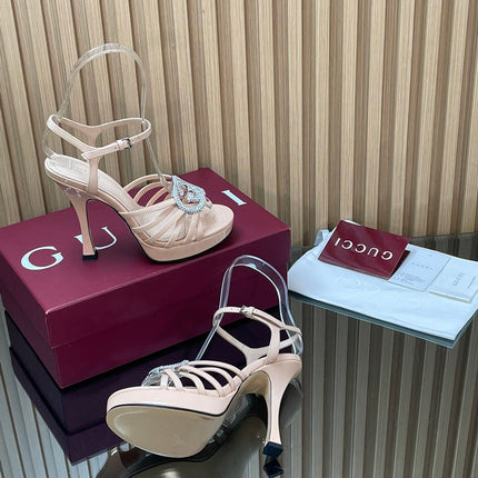 GUCCI 26S HIGH-HEELED SANDALS 125 MM IN BEIGE CALFSKIN
