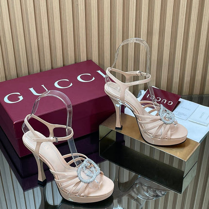 GUCCI 26S HIGH-HEELED SANDALS 125 MM IN BEIGE CALFSKIN