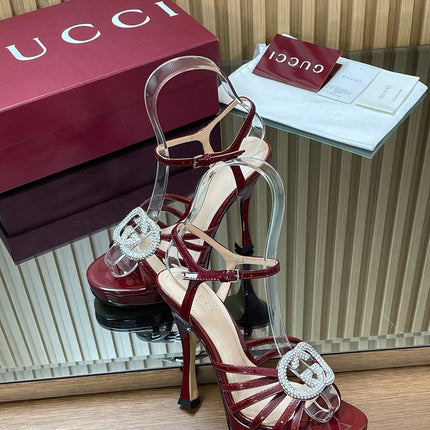 GUCCI 26S HIGH-HEELED SANDALS 125 MM IN DARK RED CALFSKIN