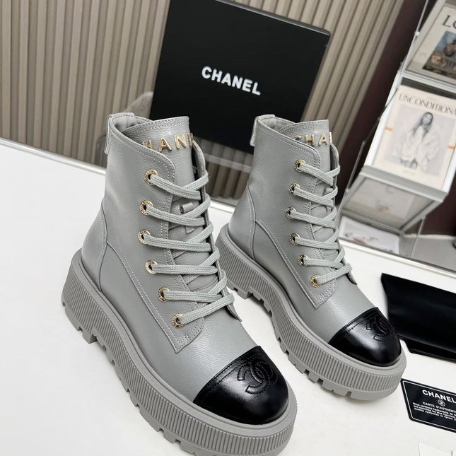 SHORT BOOTS IN SLATE GREY MIX BLACK COWHIDE