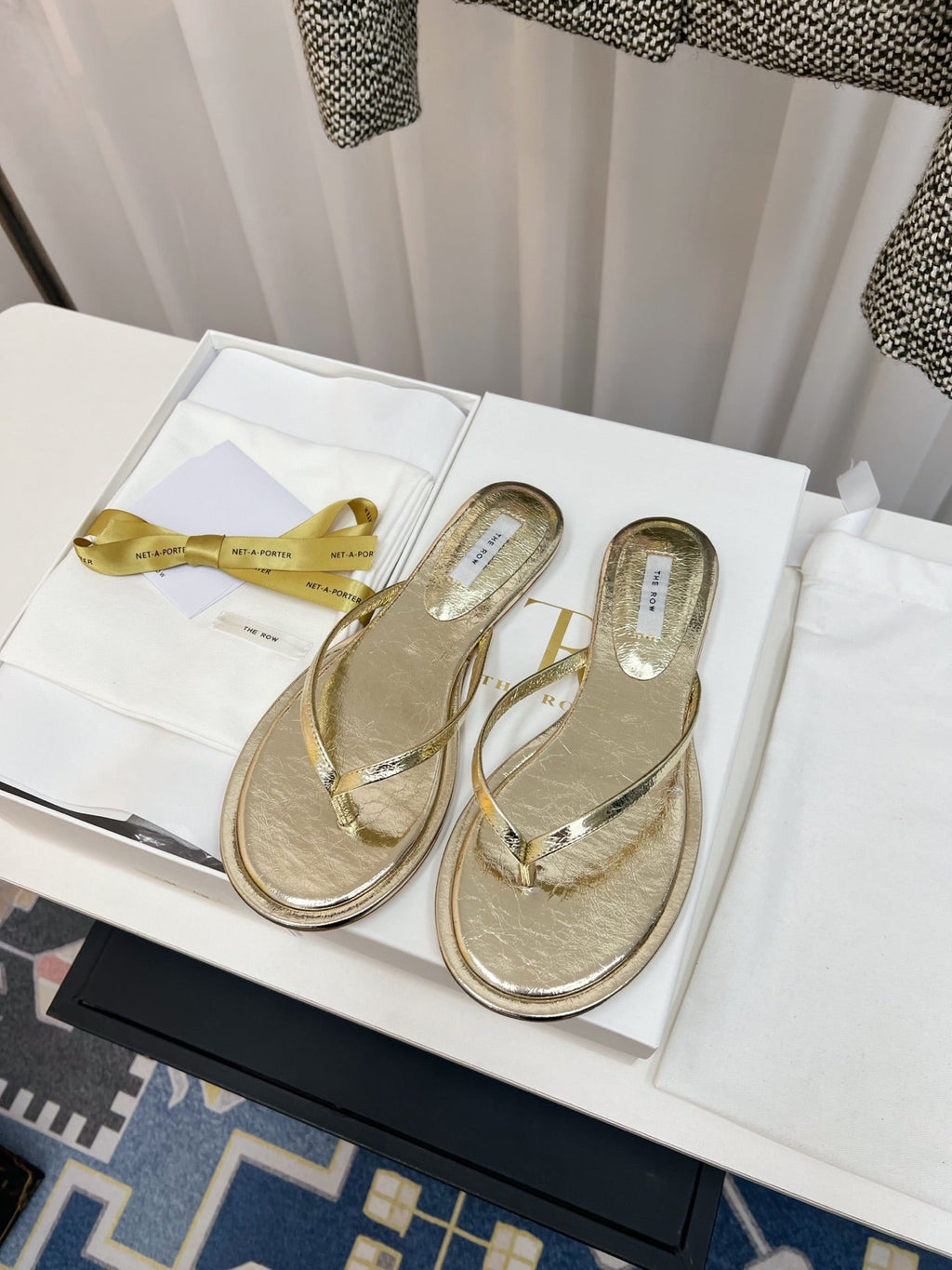 THE ROW 26S THONG SANDALS IN GOLD CALFSKIN