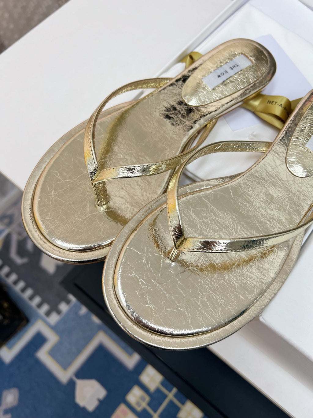 THE ROW 26S THONG SANDALS IN GOLD CALFSKIN