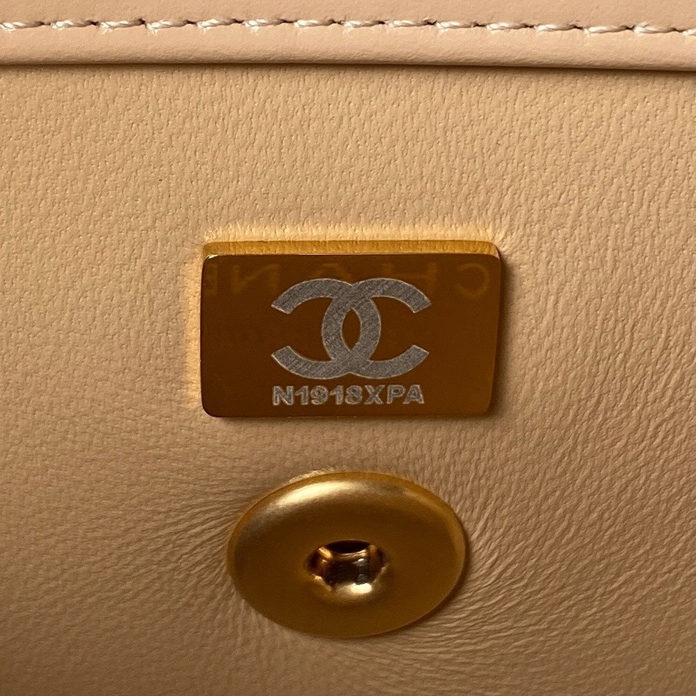 CC MINI 19 FLAP BAG IN DARK BEIGE CALFSKIN GOLD HARDWARE