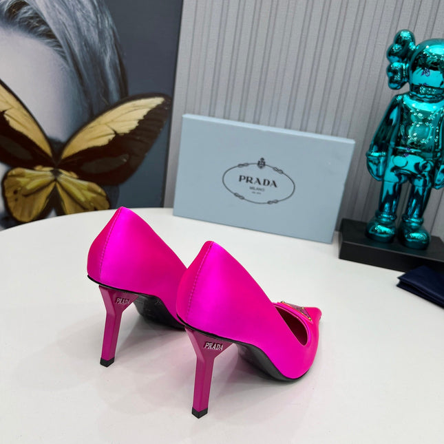 PRADA 26S POINTED TOE PUMPS STILETTO HEEL 80MM IN FUCHSIA PINK SATIN