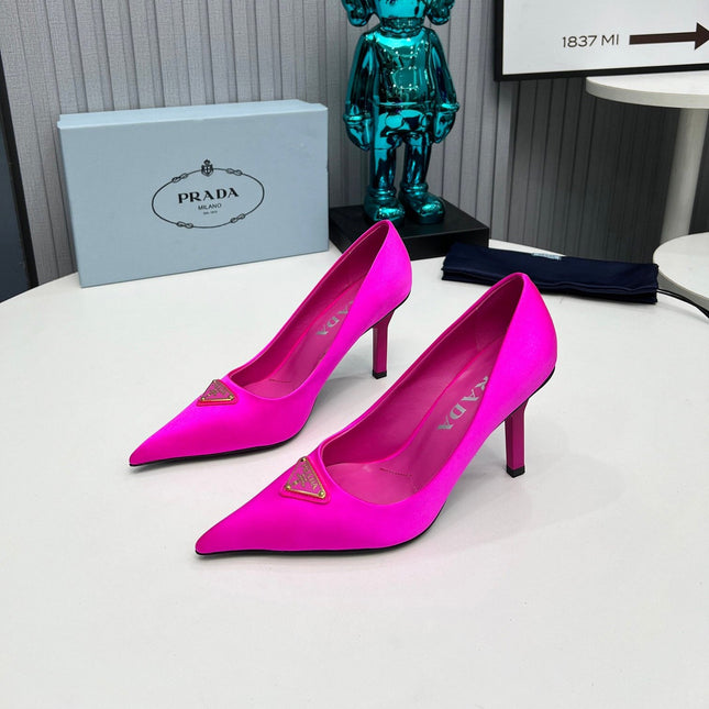 PRADA 26S POINTED TOE PUMPS STILETTO HEEL 80MM IN FUCHSIA PINK SATIN