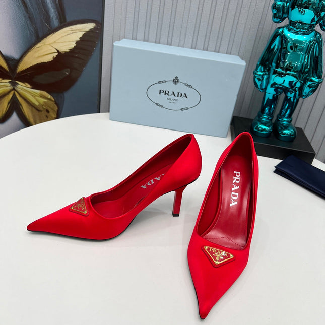 PRADA 26S POINTED TOE PUMPS STILETTO HEEL 80MM IN DARK RED SATIN