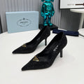 PRADA 26S POINTED TOE PUMPS STILETTO HEEL 80MM IN BLACK CRYSTAL EMBELLISHED