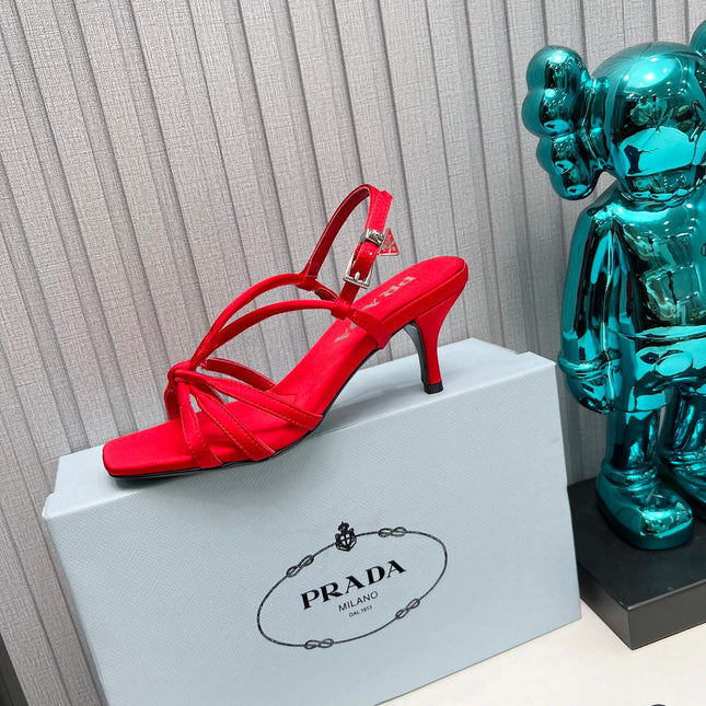 PRADA 26S STRAPPY SANDALS STILETTO HEEL 60MM IN DARK RED SATIN
