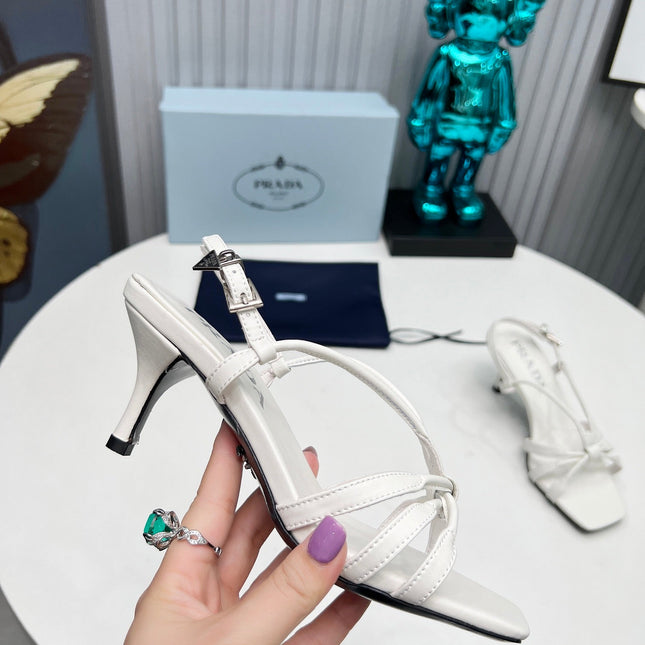 PRADA 26S STRAPPY SANDALS STILETTO HEEL 60MM IN WHITE CALFSKIN
