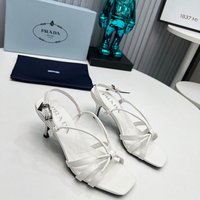 PRADA 26S STRAPPY SANDALS STILETTO HEEL 60MM IN WHITE CALFSKIN