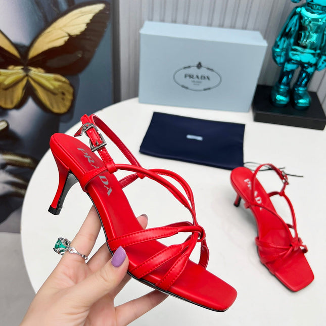 PRADA 26S STRAPPY SANDALS STILETTO HEEL 60MM IN DARK RED CALFSKIN