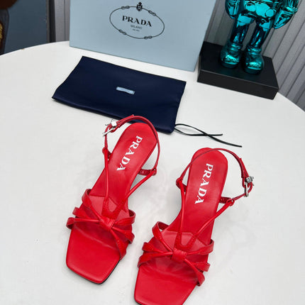 PRADA 26S STRAPPY SANDALS STILETTO HEEL 60MM IN DARK RED CALFSKIN