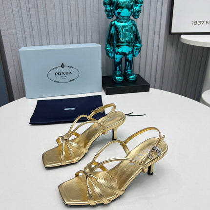 PRADA 26S STRAPPY SANDALS STILETTO HEEL 60MM IN GOLD CALFSKIN