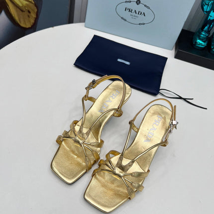 PRADA 26S STRAPPY SANDALS STILETTO HEEL 60MM IN GOLD CALFSKIN