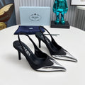 HIGH SLING BACK PUMPS IN SILVER MIX BLACK SATIN