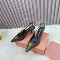 POINTED-TOE SLINGBACK IN ARMY GREEN LAMBSKIN