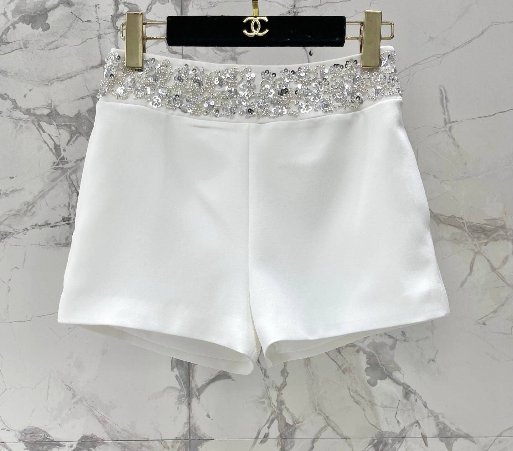 CHANEL 26S BEADED BODYCON SHORTS STYLE 1114