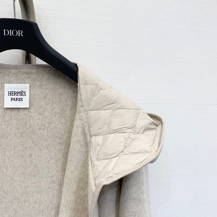 HERMES 25S KNIT HOODED COAT WITH SHEARLING TRIM 216