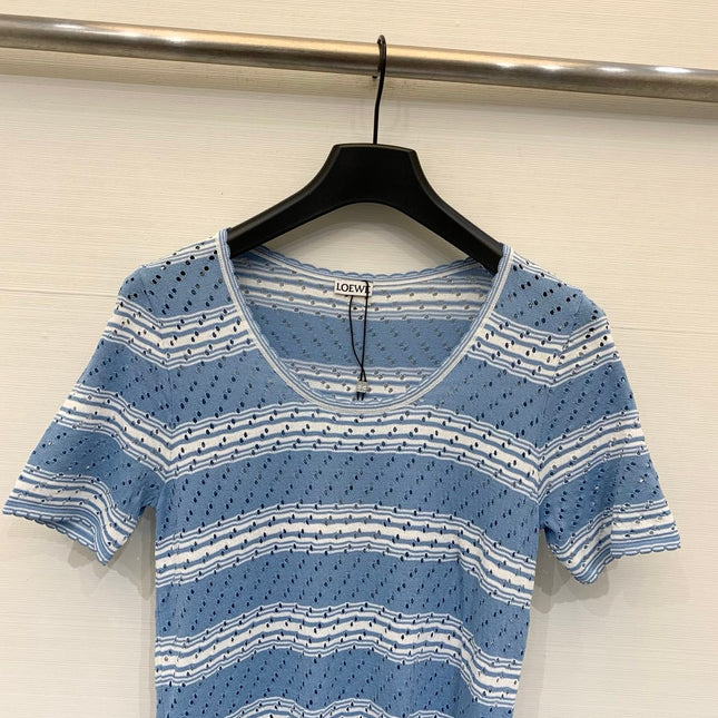LOEWE 26S SHORT SLEEVE STRIPED KNIT TOP 524