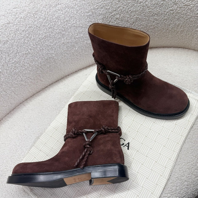 BOTTEGA VENETA 26S ANKLE BOOTS IN BROWN SUEDE WITH ROPE DETAIL